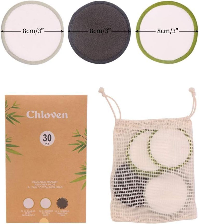 Chloven EcoSoft Reusable Makeup Remover Pads (30-Pack)